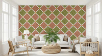 Mediterranean Rustic Checkerboard Aged Decoration - Terracotta - Olive Wallpaper⁠GD9146