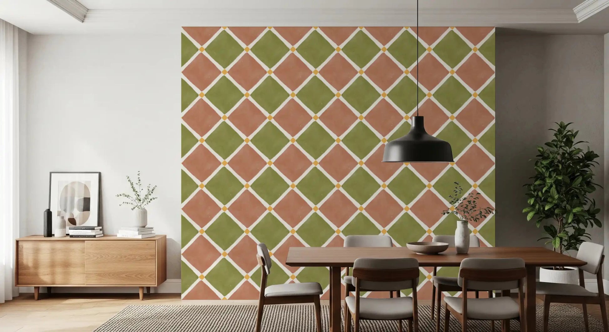 Mediterranean Rustic Checkerboard Aged Decoration - Terracotta - Olive Wallpaper⁠GD9146