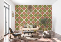 Mediterranean Rustic Checkerboard Aged Decoration - Terracotta - Olive Wallpaper⁠GD9146