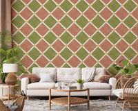 Mediterranean Rustic Checkerboard Aged Decoration - Terracotta - Olive Wallpaper⁠GD9146