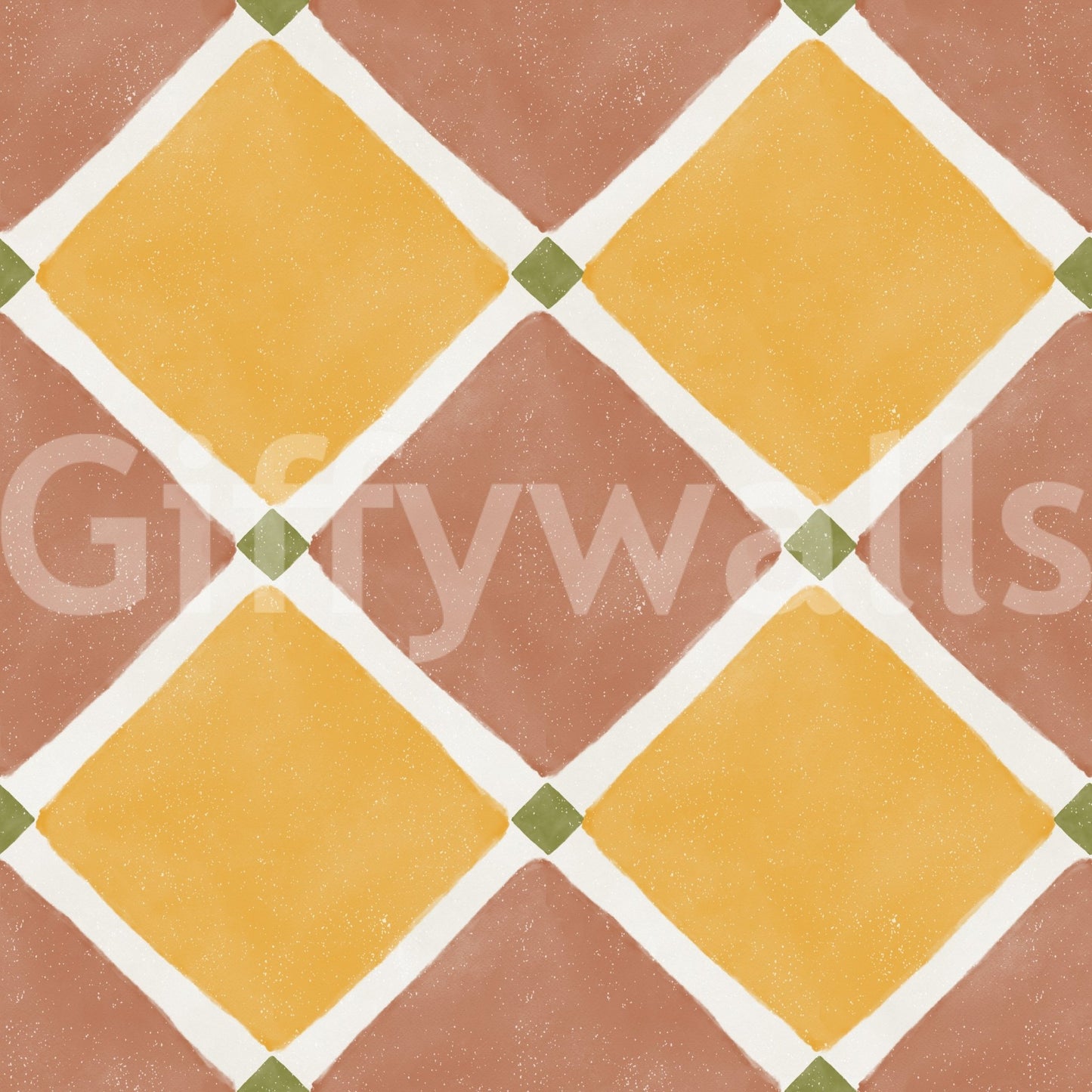 Mediterranean Rustic Checkerboard Aged Decoration - Terracotta - Yellow Wallpaper⁠GD9148