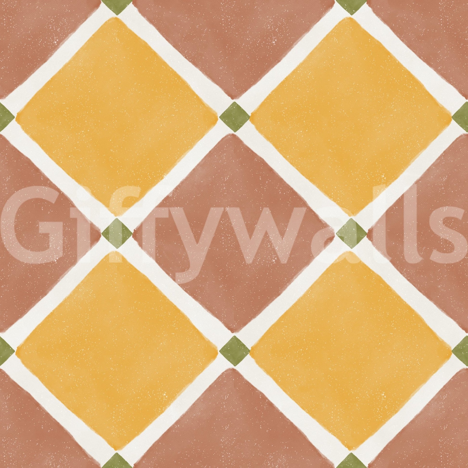 Mediterranean Rustic Checkerboard Aged Decoration - Terracotta - Yellow Wallpaper⁠GD9148