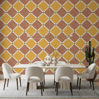 Mediterranean Rustic Checkerboard Aged Decoration - Terracotta - Yellow Wallpaper⁠GD9148