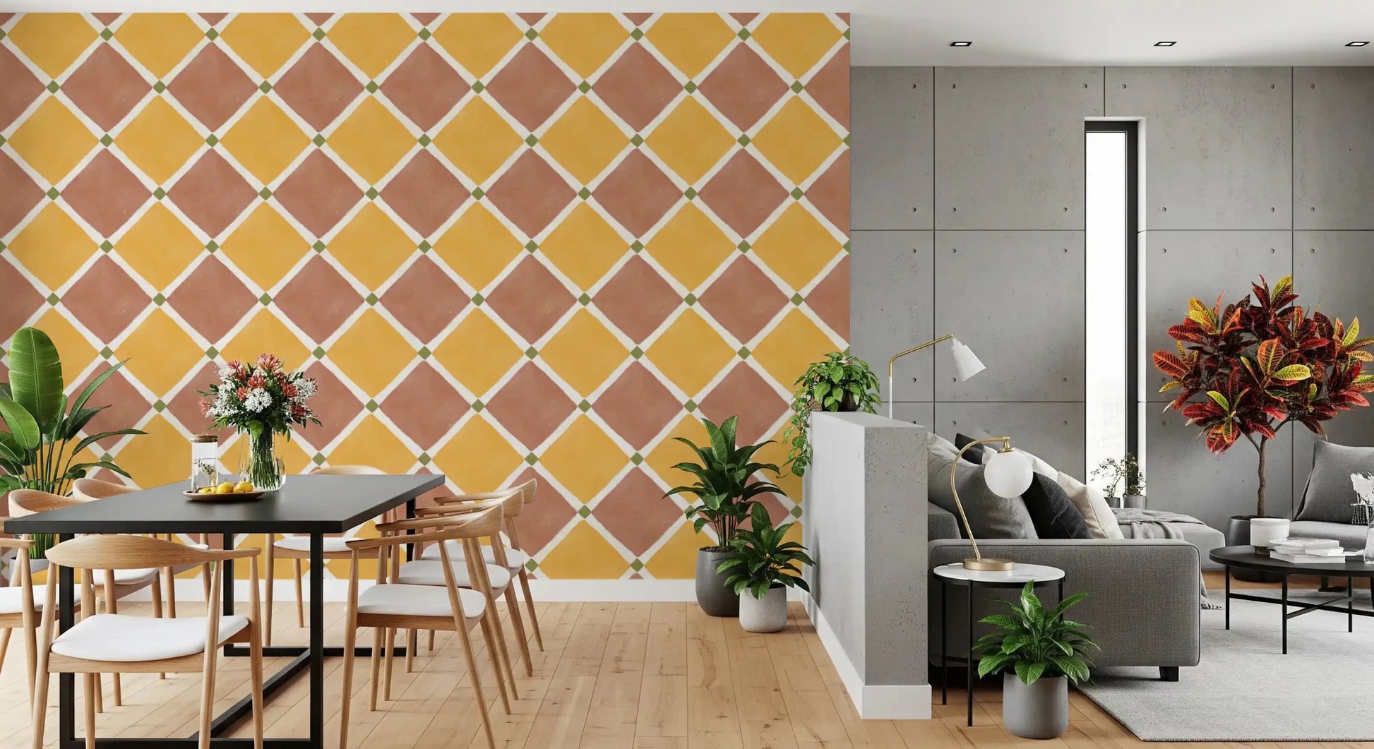 Mediterranean Rustic Checkerboard Aged Decoration - Terracotta - Yellow Wallpaper⁠GD9148