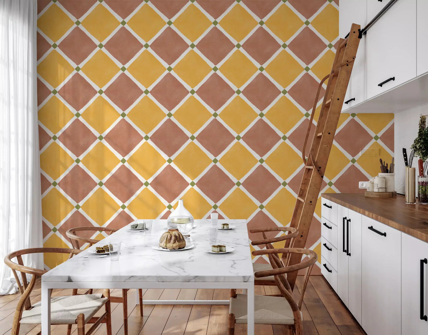 Mediterranean Rustic Checkerboard Aged Decoration - Terracotta - Yellow Wallpaper⁠GD9148