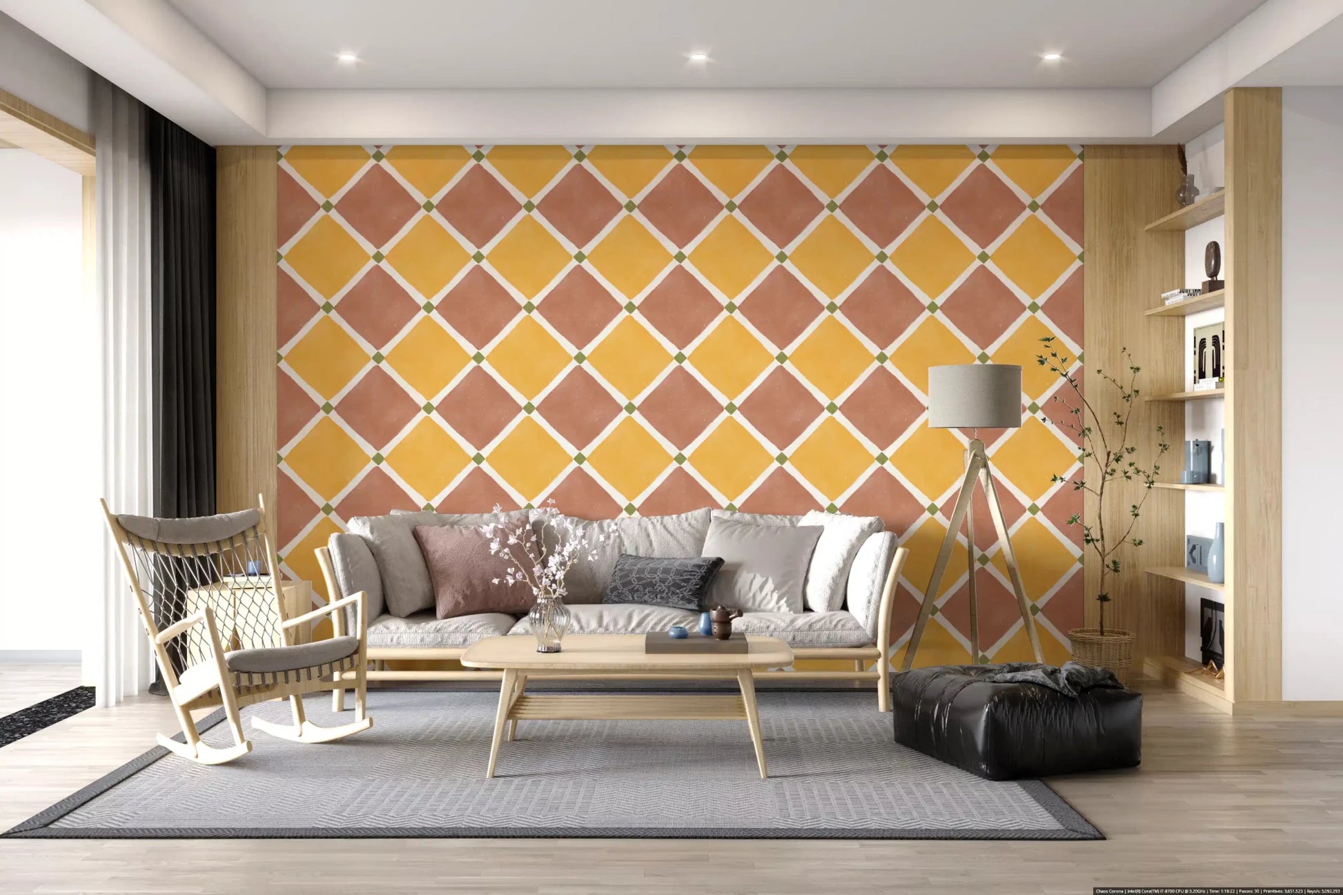 Mediterranean Rustic Checkerboard Aged Decoration - Terracotta - Yellow Wallpaper⁠GD9148