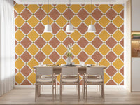 Mediterranean Rustic Checkerboard Aged Decoration - Terracotta - Yellow Wallpaper⁠GD9148