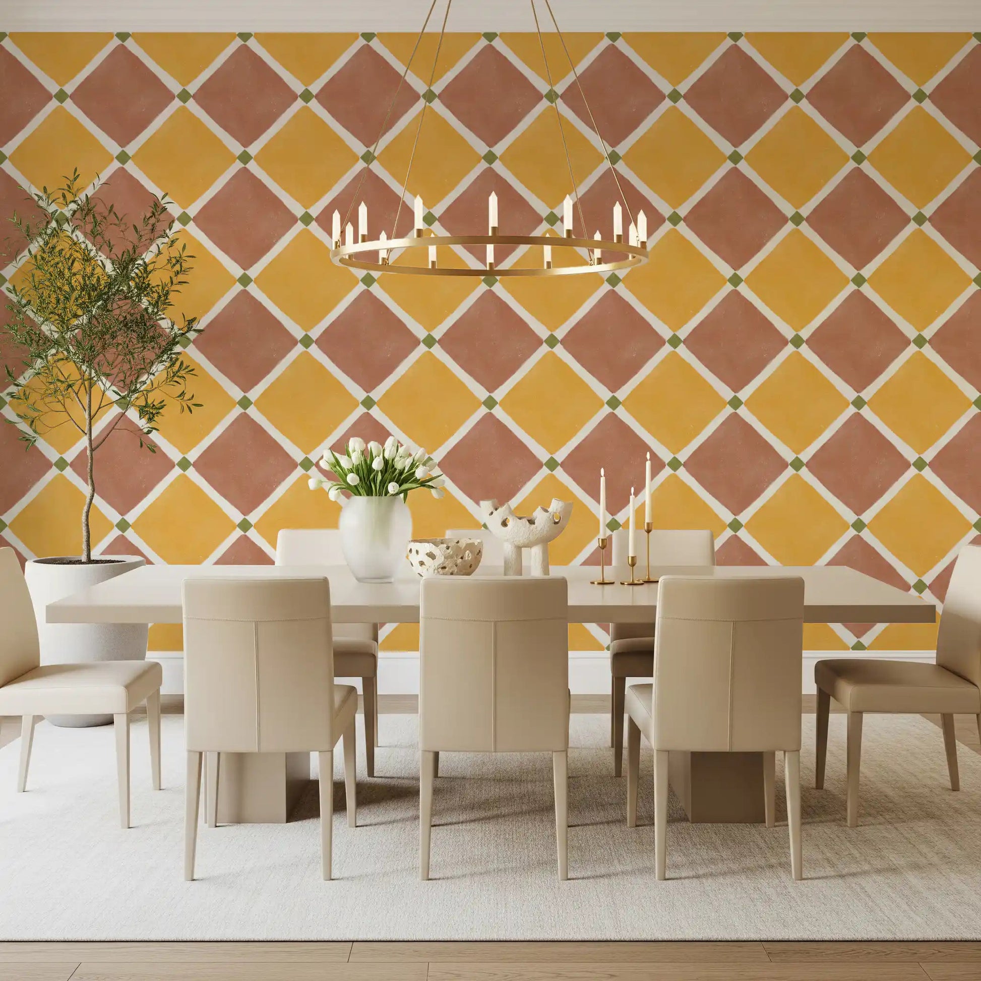 Mediterranean Rustic Checkerboard Aged Decoration - Terracotta - Yellow Wallpaper⁠GD9148