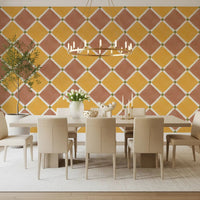 Mediterranean Rustic Checkerboard Aged Decoration - Terracotta - Yellow Wallpaper⁠GD9148