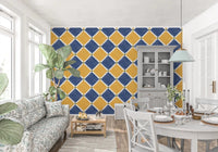 Mediterranean Rustic Checkerboard Aged Decoration - Yellow - Blue Wallpaper⁠GD9147
