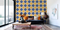 Mediterranean Rustic Checkerboard Aged Decoration - Yellow - Blue Wallpaper⁠GD9147