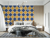 Mediterranean Rustic Checkerboard Aged Decoration - Yellow - Blue Wallpaper⁠GD9147