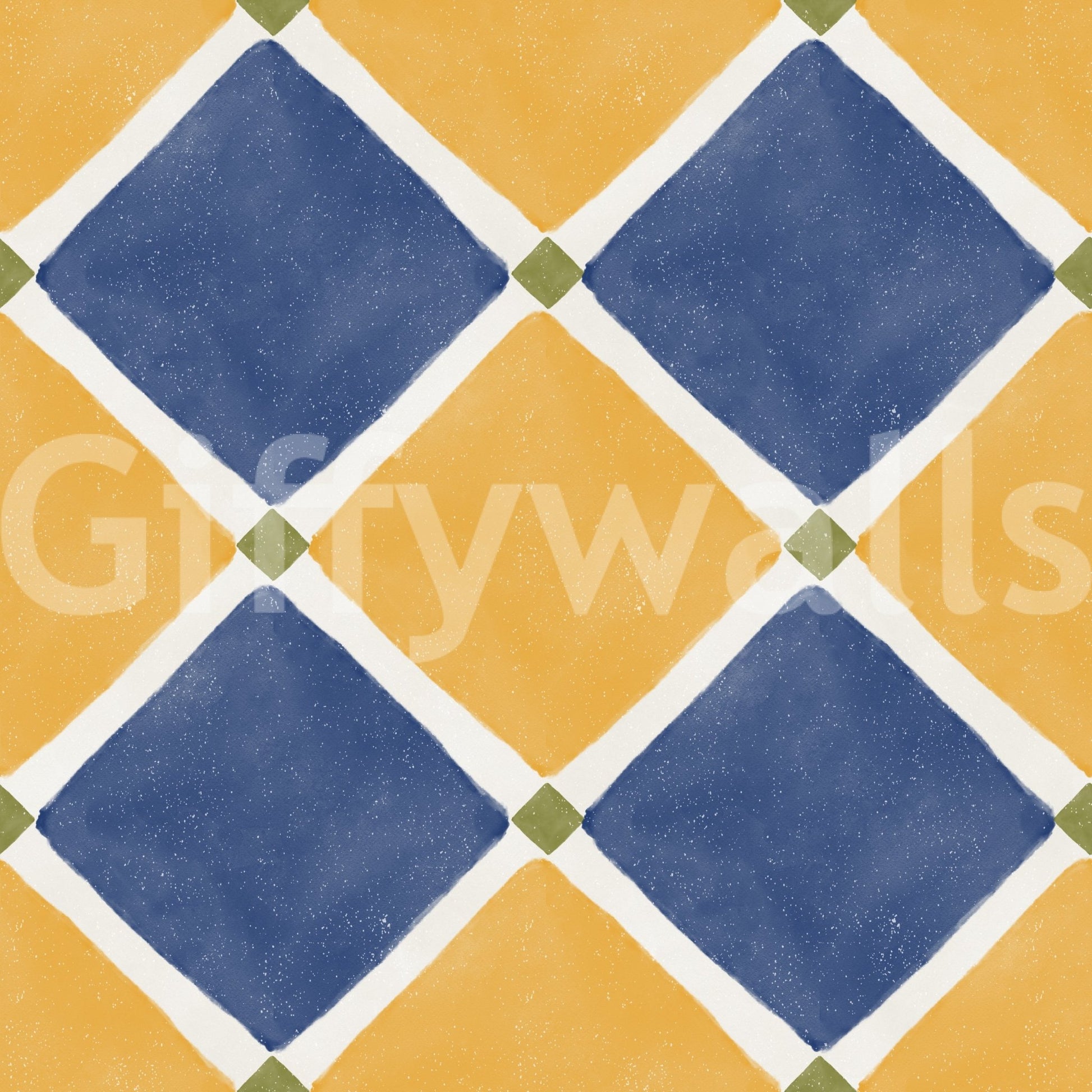 Mediterranean Rustic Checkerboard Aged Decoration - Yellow - Blue Wallpaper⁠GD9147