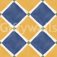 Mediterranean Rustic Checkerboard Aged Decoration - Yellow - Blue Wallpaper⁠GD9147
