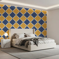 Mediterranean Rustic Checkerboard Aged Decoration - Yellow - Blue Wallpaper⁠GD9147