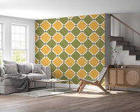 Mediterranean Rustic Checkerboard Aged Decoration - Yellow - Olive Wallpaper⁠GD9151