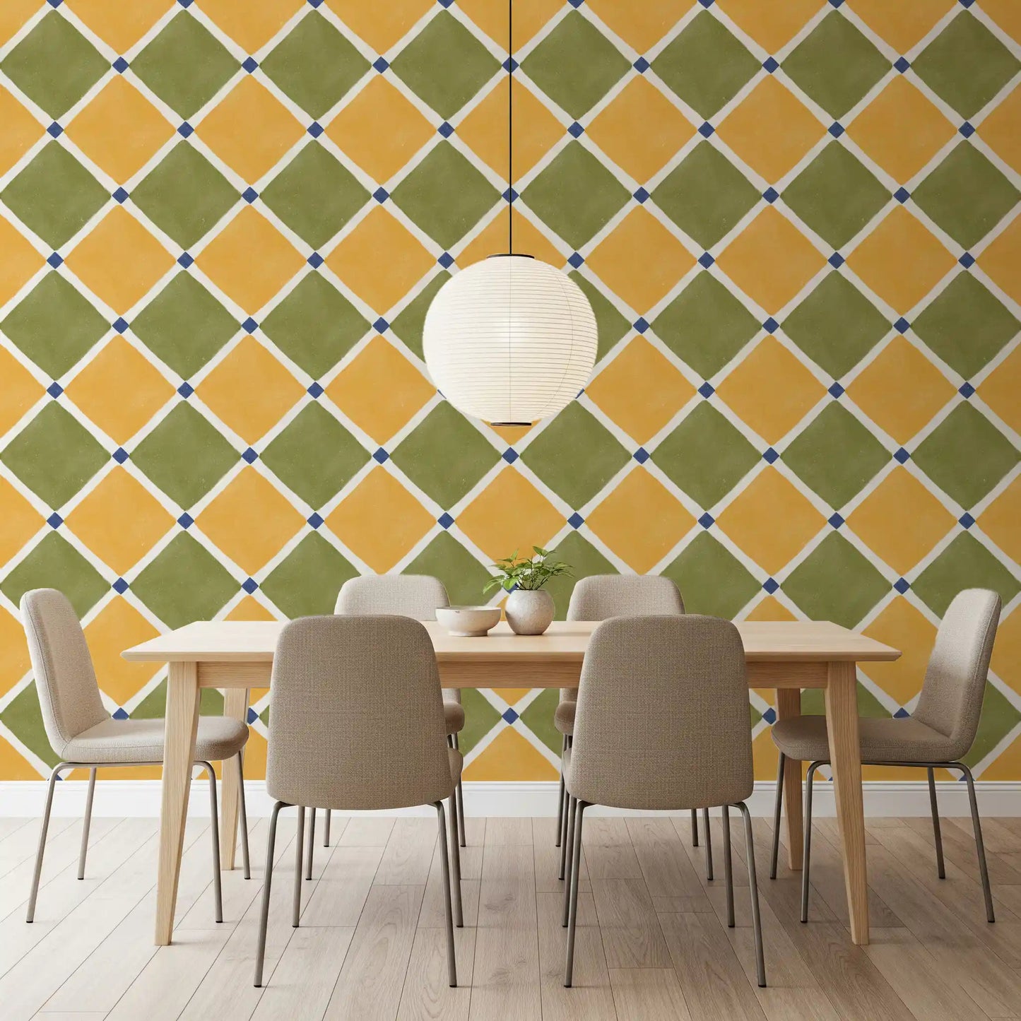 Mediterranean Rustic Checkerboard Aged Decoration - Yellow - Olive Wallpaper⁠GD9151