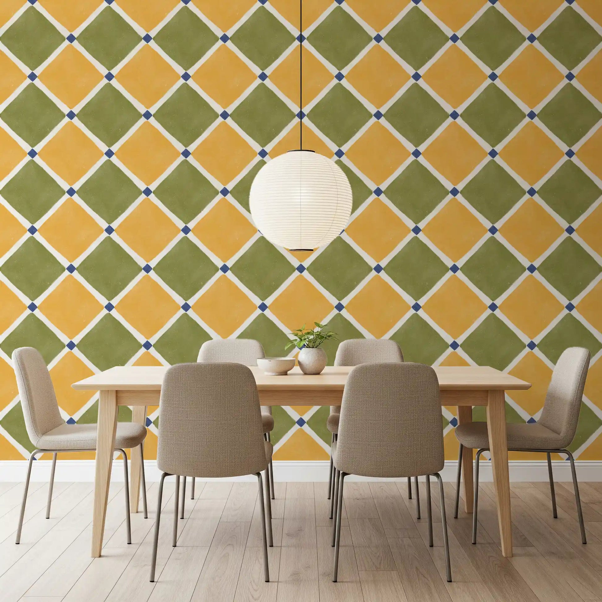 Mediterranean Rustic Checkerboard Aged Decoration - Yellow - Olive Wallpaper⁠GD9151