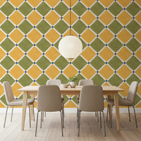 Mediterranean Rustic Checkerboard Aged Decoration - Yellow - Olive Wallpaper⁠GD9151