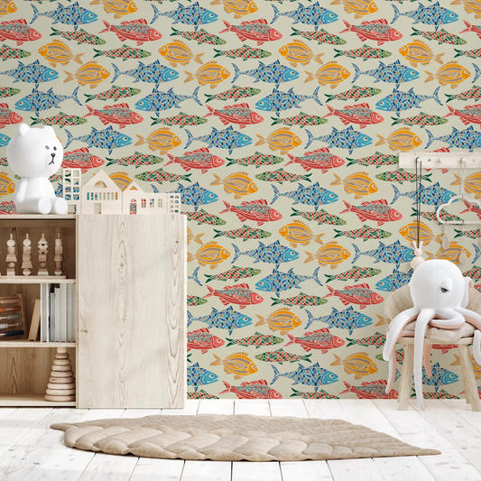 Decorative coastal print in Mediterranean Sea Fish wallpaper art
