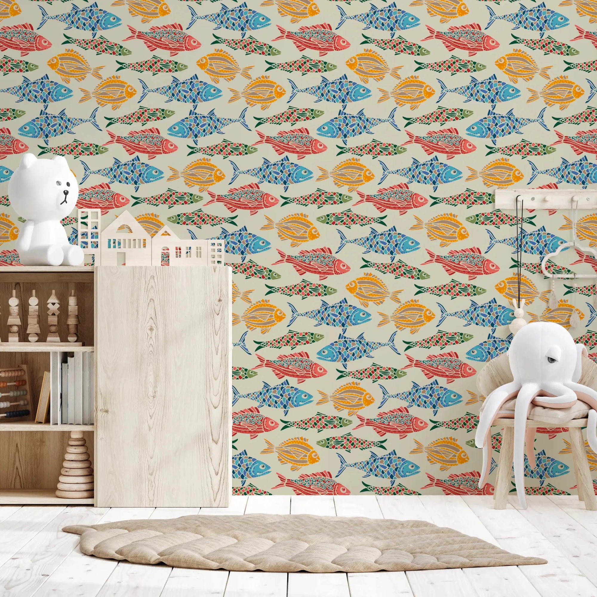 Decorative coastal print in Mediterranean Sea Fish wallpaper art, GD9323