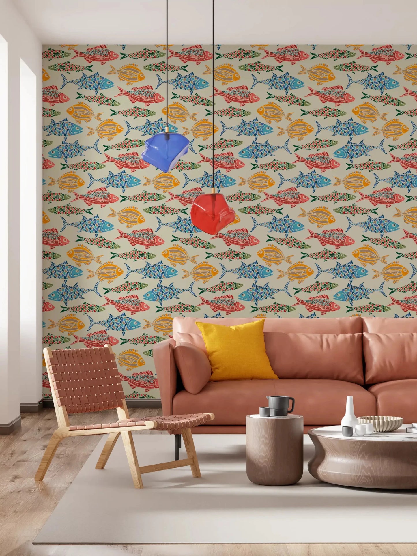 Playful aquatic look from Bright Multicolored fish wallpaper design