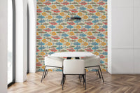 Lively marine surface in Mediterranean wallpaper with fish motifs