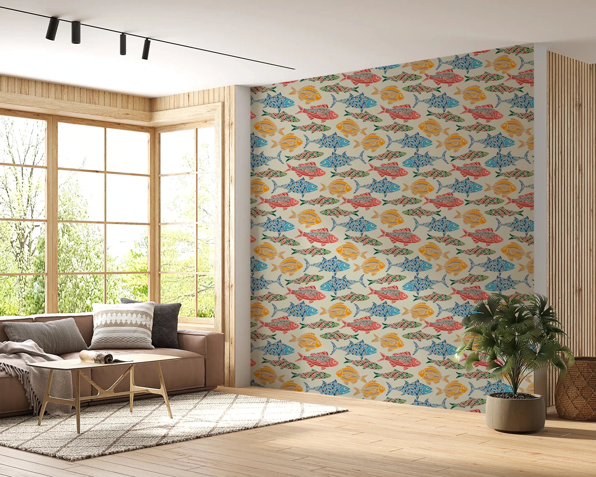 Coastal pattern from Sea Fish wallpaper with red blue green yellow