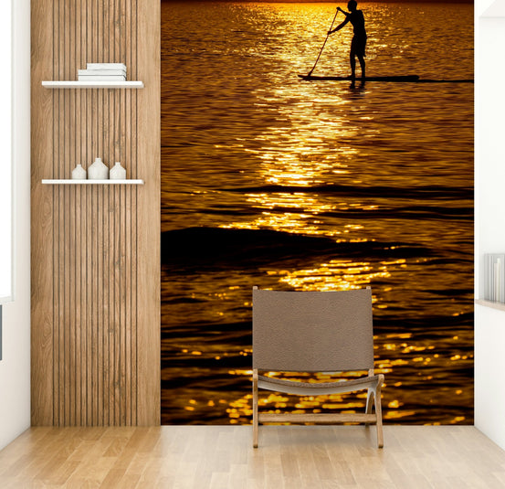 Mediterranean Sunset II wall mural showing a paddleboarder against a golden sea GD4945
