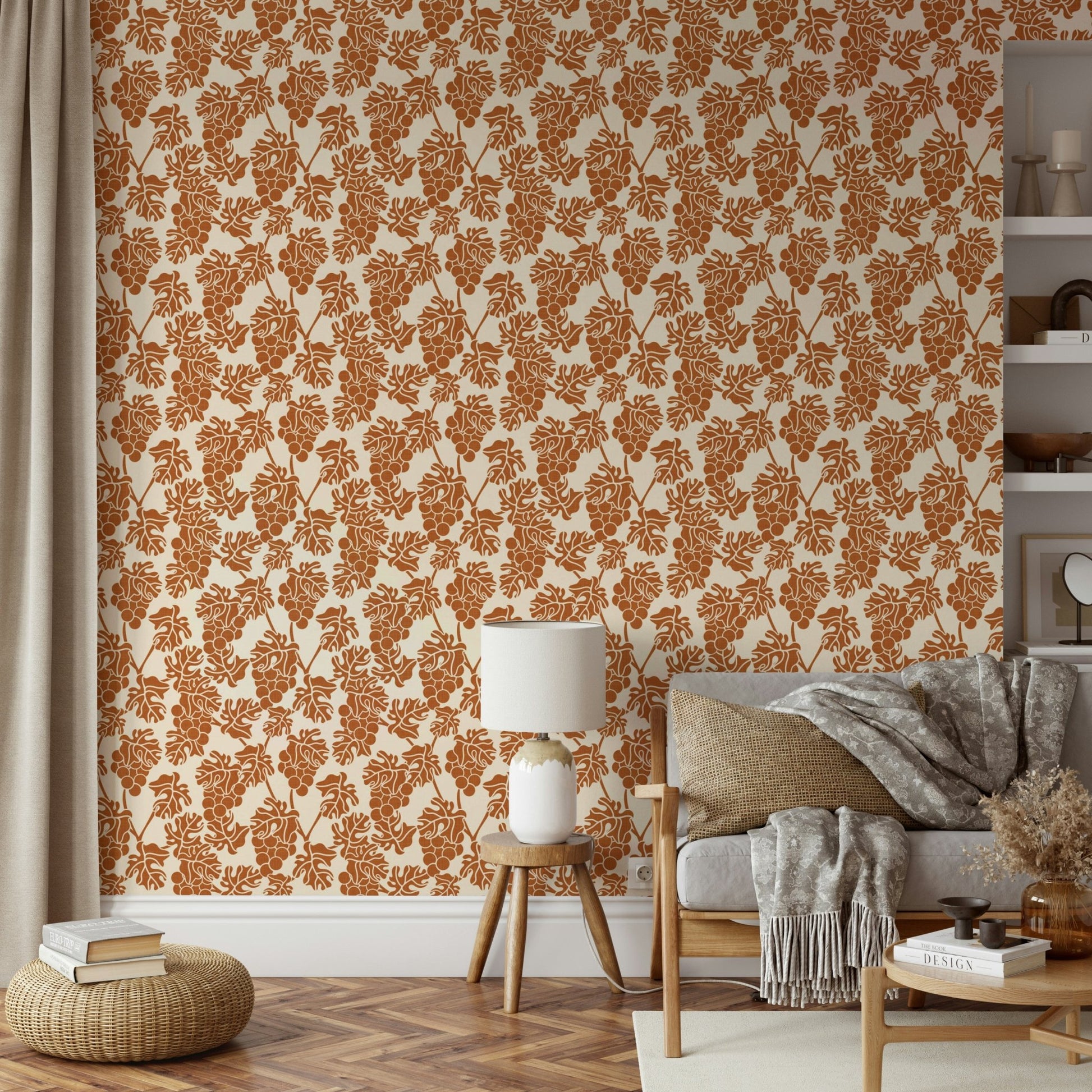 Mediterranean vineyard beige wallpaper with grapevines, GD1518