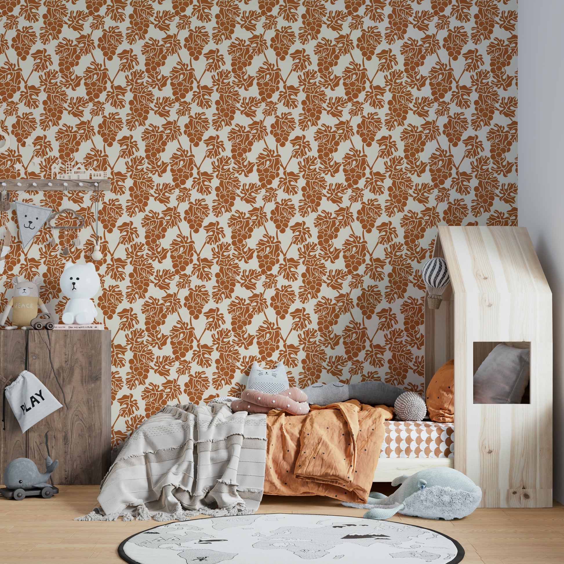 Vineyard-themed beige wallpaper for Mediterranean spaces

