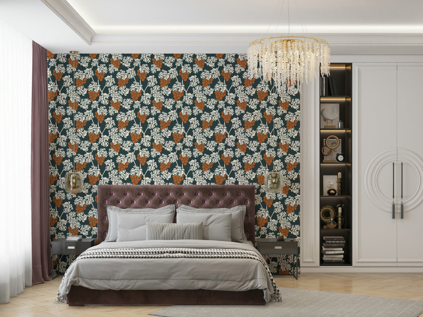 Elegant blue vineyard wallpaper for a Mediterranean vibe

