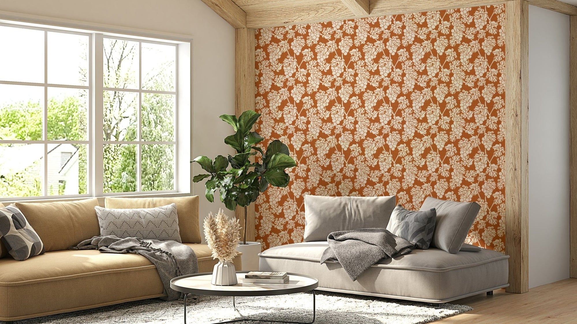 Serene vineyard terracotta wallpaper mural, GD1519