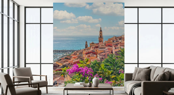 Mediterranean vista wall mural with ocean view., GD8424