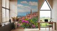 Sunny seaside village wallpaper for walls.