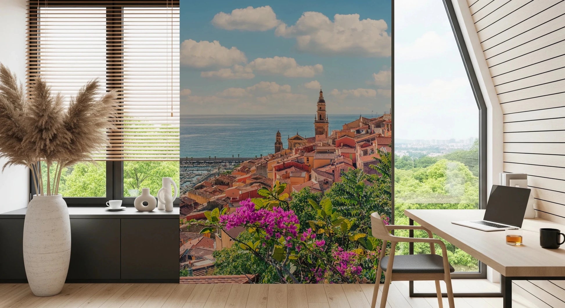 European coast wall mural for dining areas.