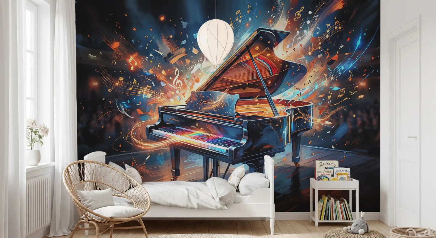 Piano music wall mural Melody Burst colorful light motion, GD9421