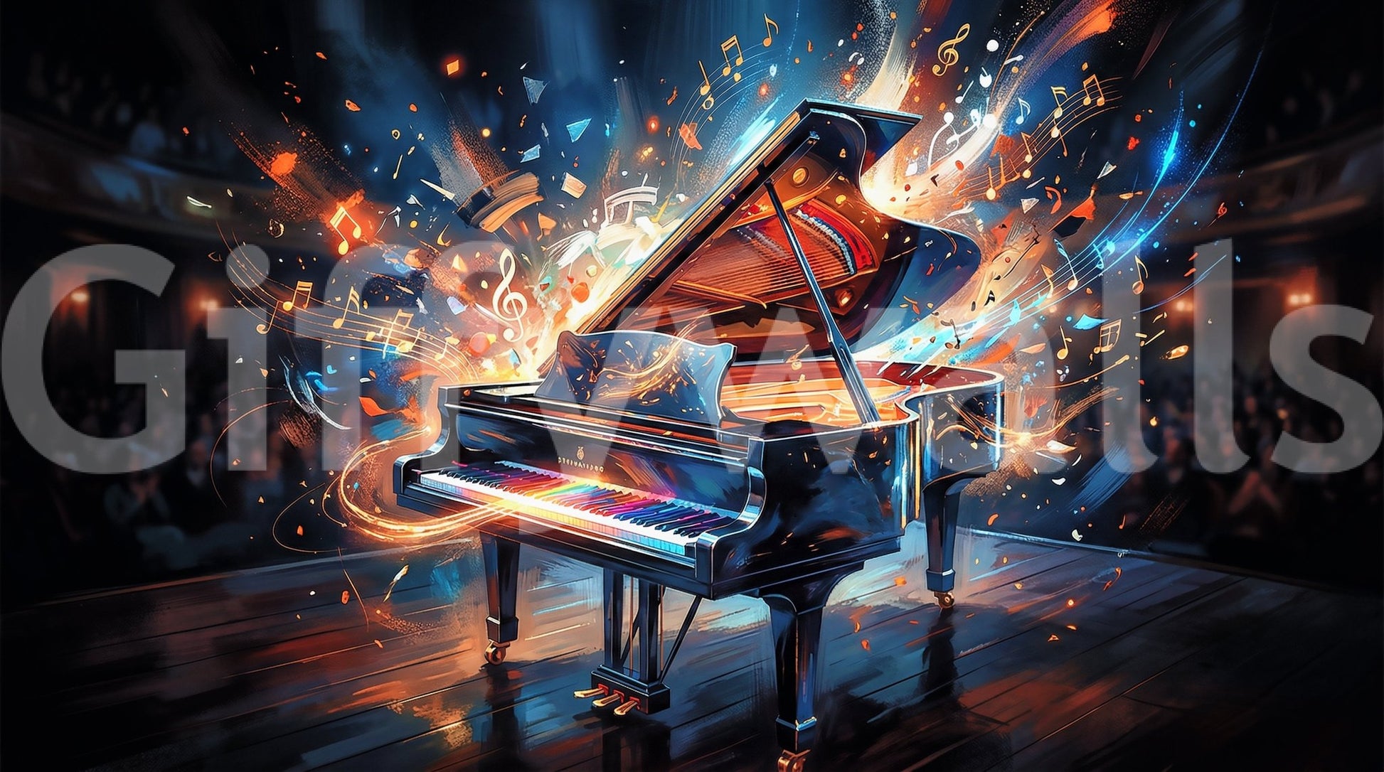 Melody Burst wall mural featuring musical energy effects, GD9421