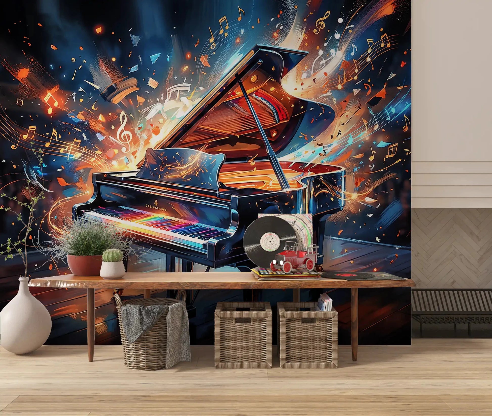 Colorful piano wall mural Melody Burst modern art style, GD9421