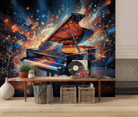 Colorful piano wall mural Melody Burst modern art style, GD9421