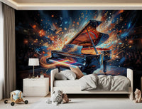 Bedroom styled with Melody Burst piano wall mural design, GD9421