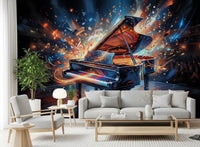 Melody Burst wall mural with grand piano and vibrant notes, GD9421