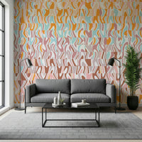 Art wallpaper mural called Melting Colors adds drama to a dining room.