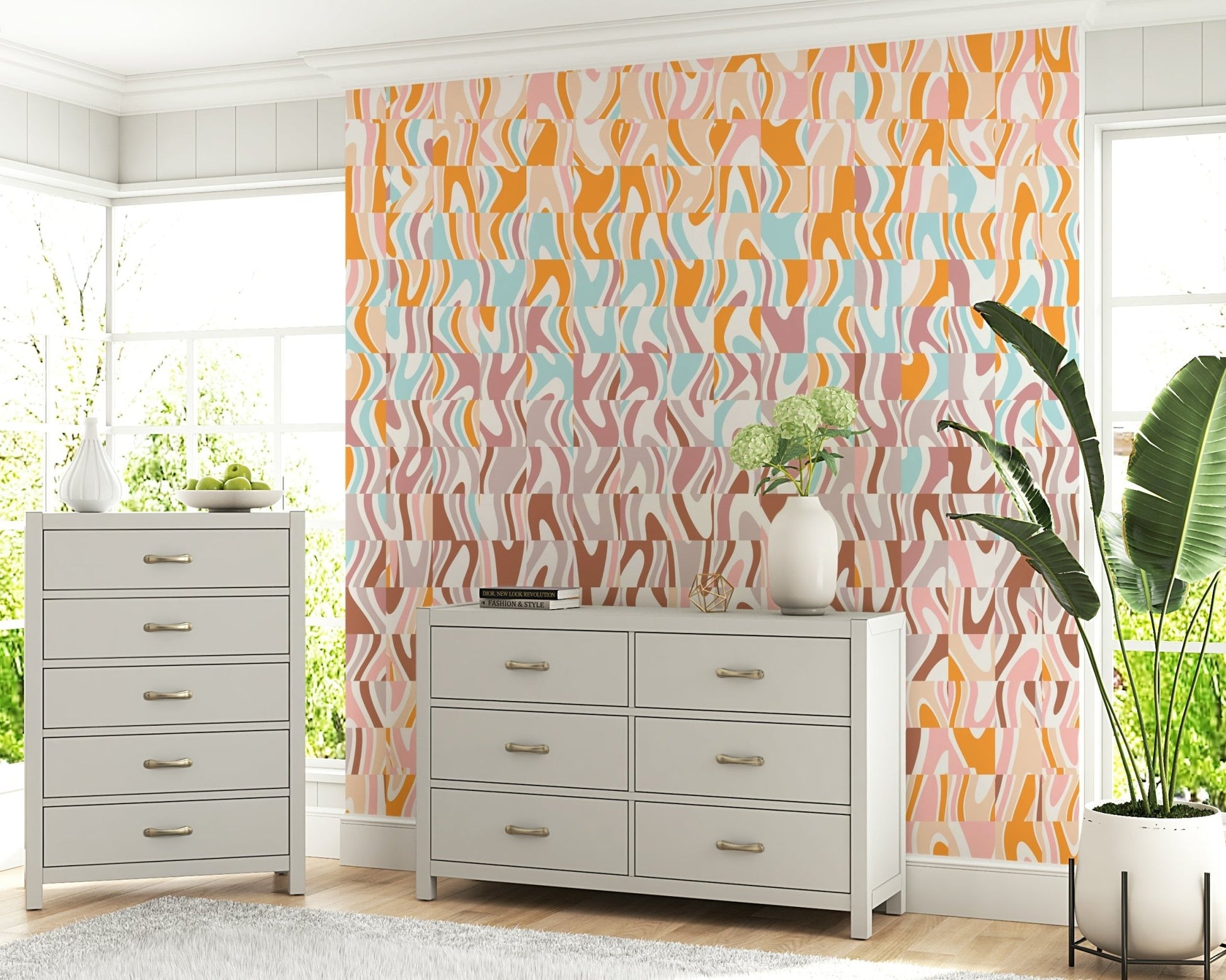 Bedroom accent wall featuring the fluid art of Melting Colors Wall Mural.