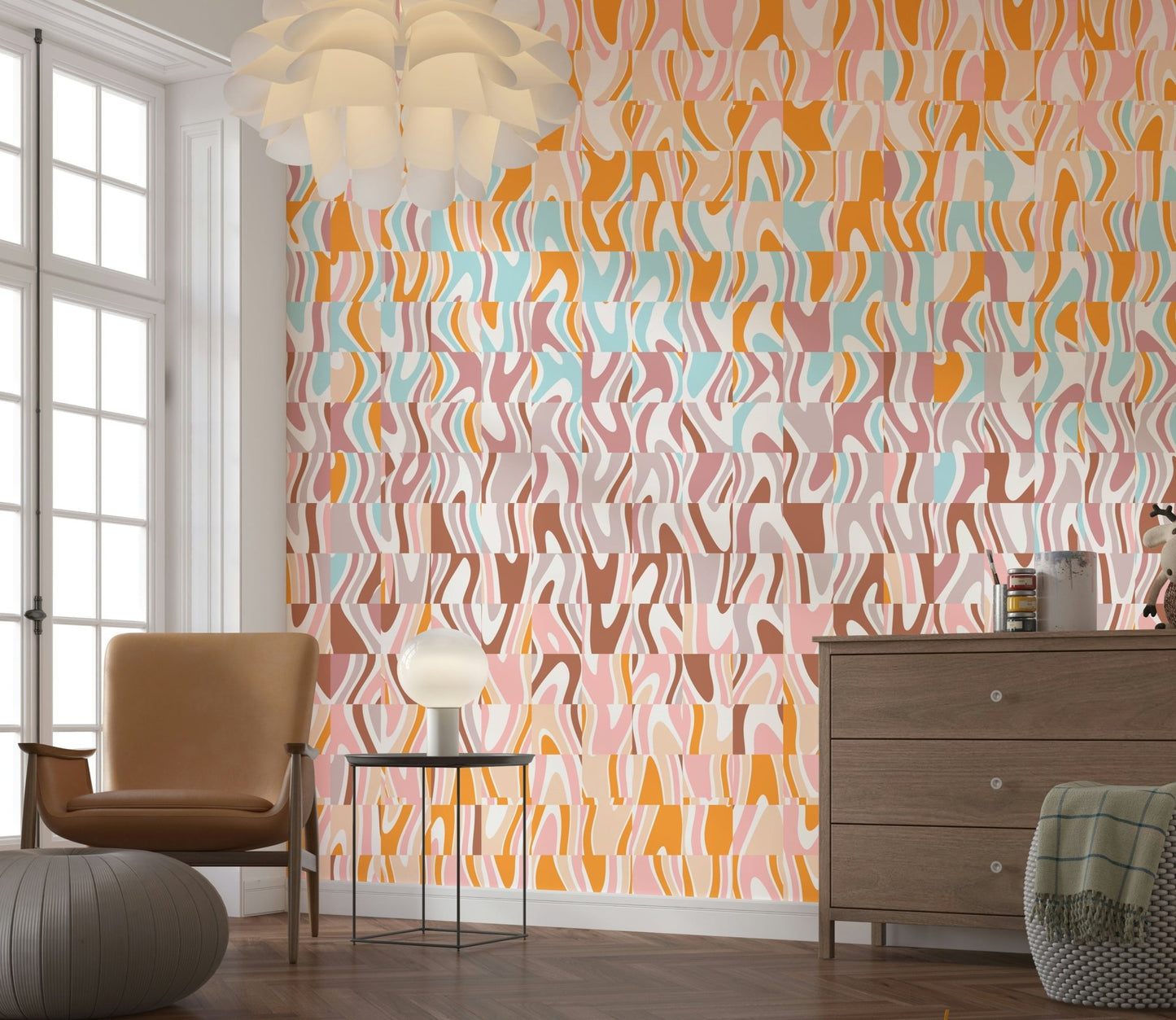 Melting Colors Wall Mural abstract design brightening a spacious living area.
