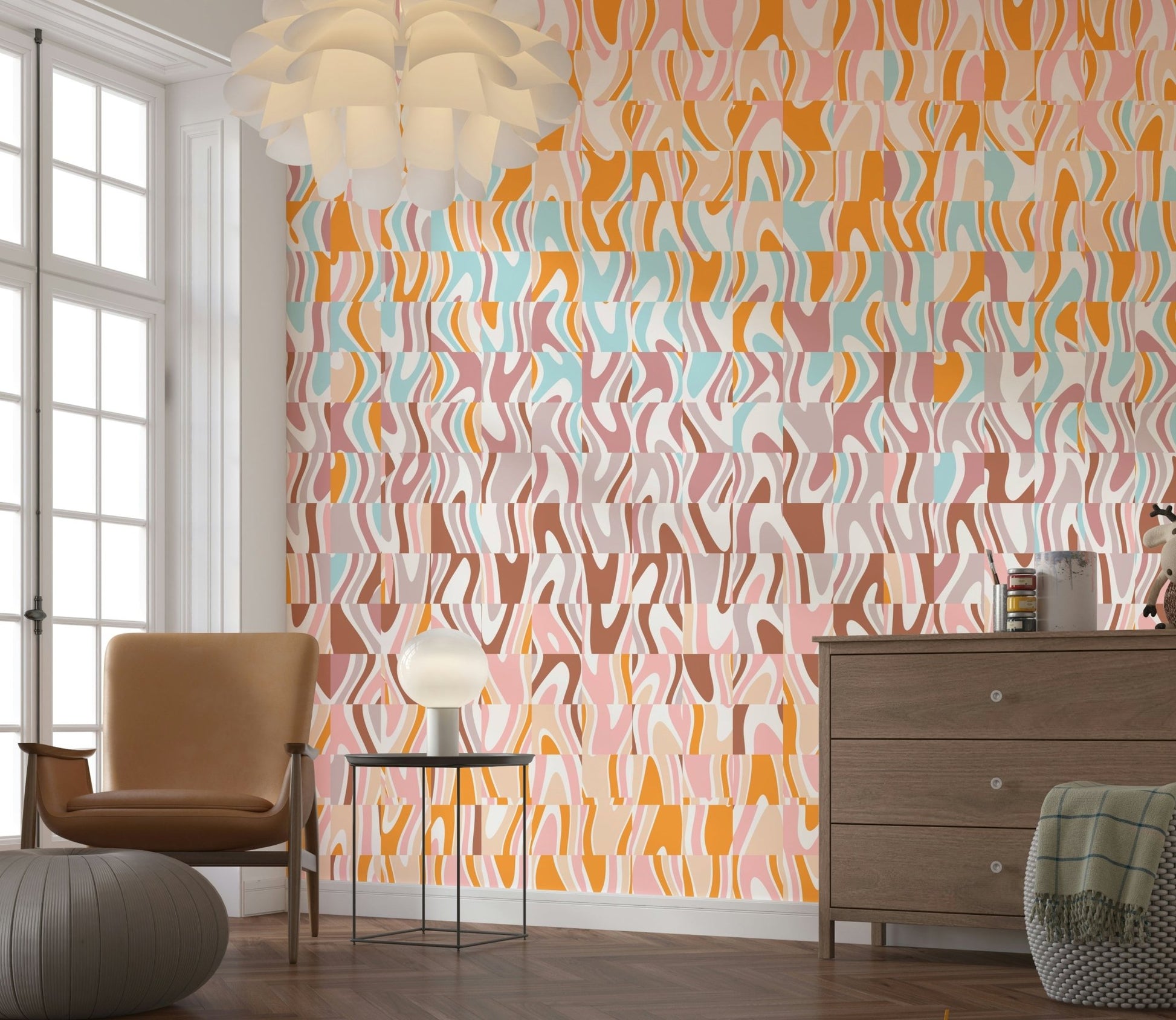 Melting Colors Wall Mural abstract design brightening a spacious living area.