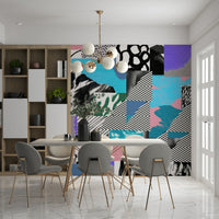 Curious, intersecting shapes on Melting Strips Wall Mural, unusual art.