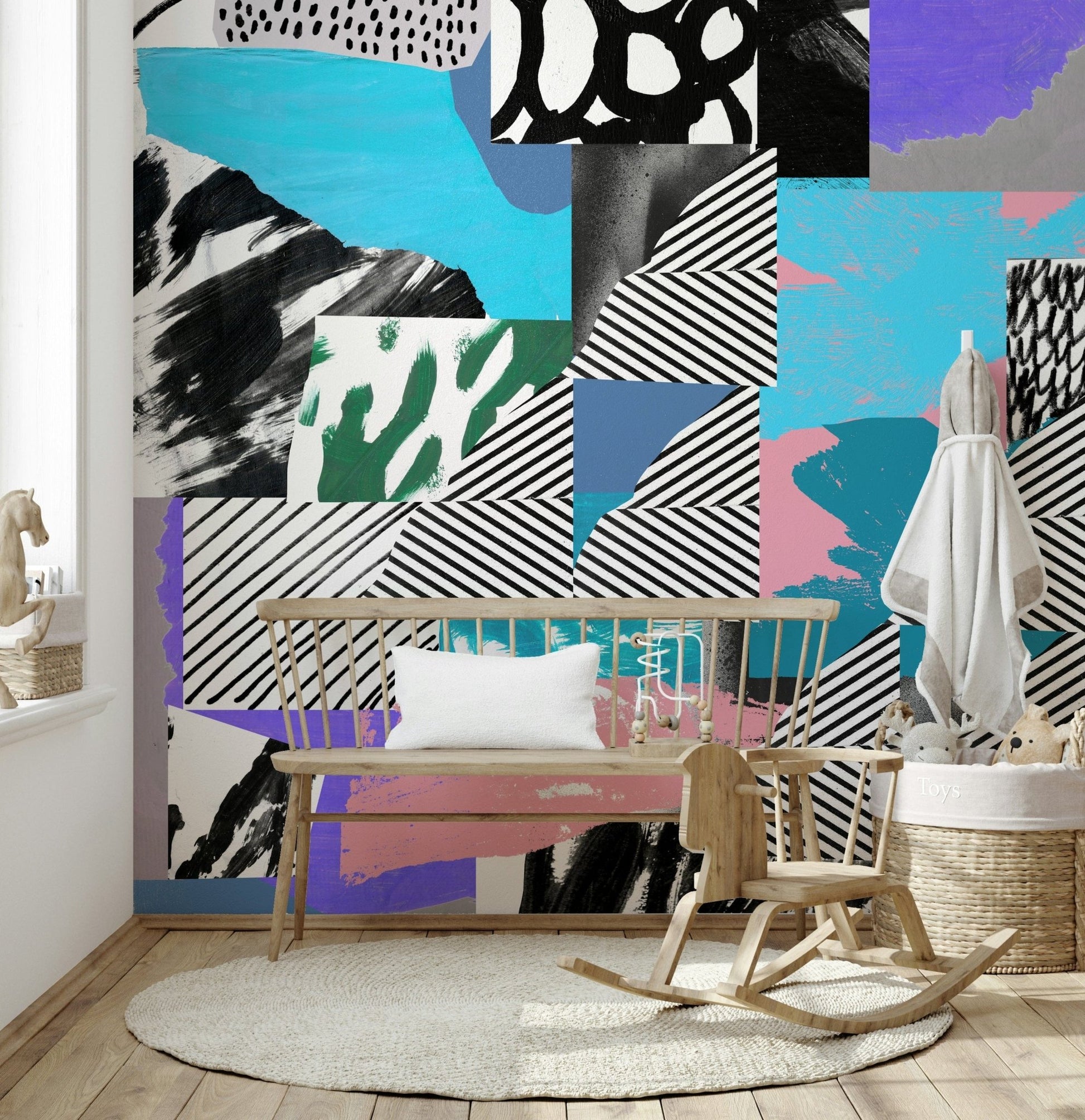 Eccentric, diagonal stripes and color blocks, Melting Strips design.