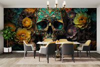 Memento Mori Blooms and Bone Wall Mural featuring bones and flowers

