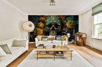 Intricate bone details intertwined with vibrant floral designs

